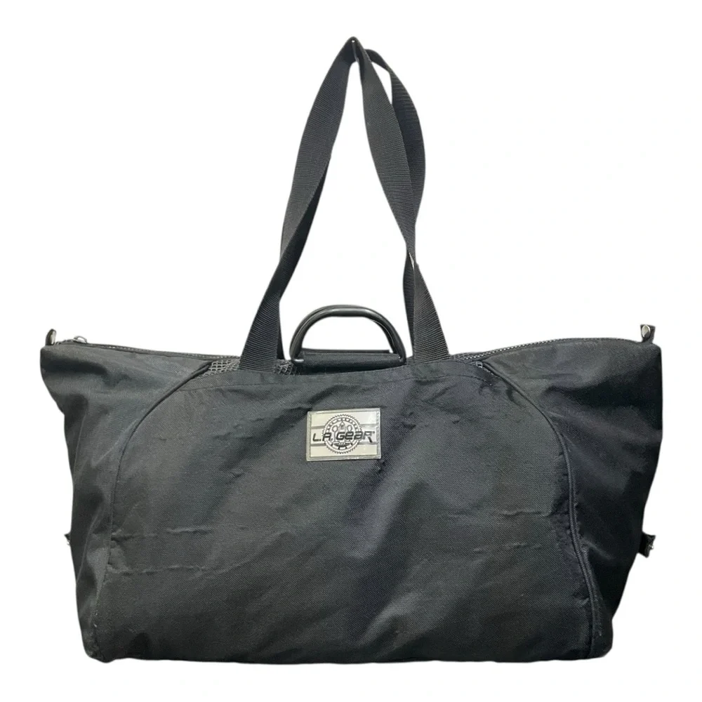 🎒 Vintage L.A. Gear Black Nylon Duffel Gym‎ Bag – 90s Retro Sports Streetwear